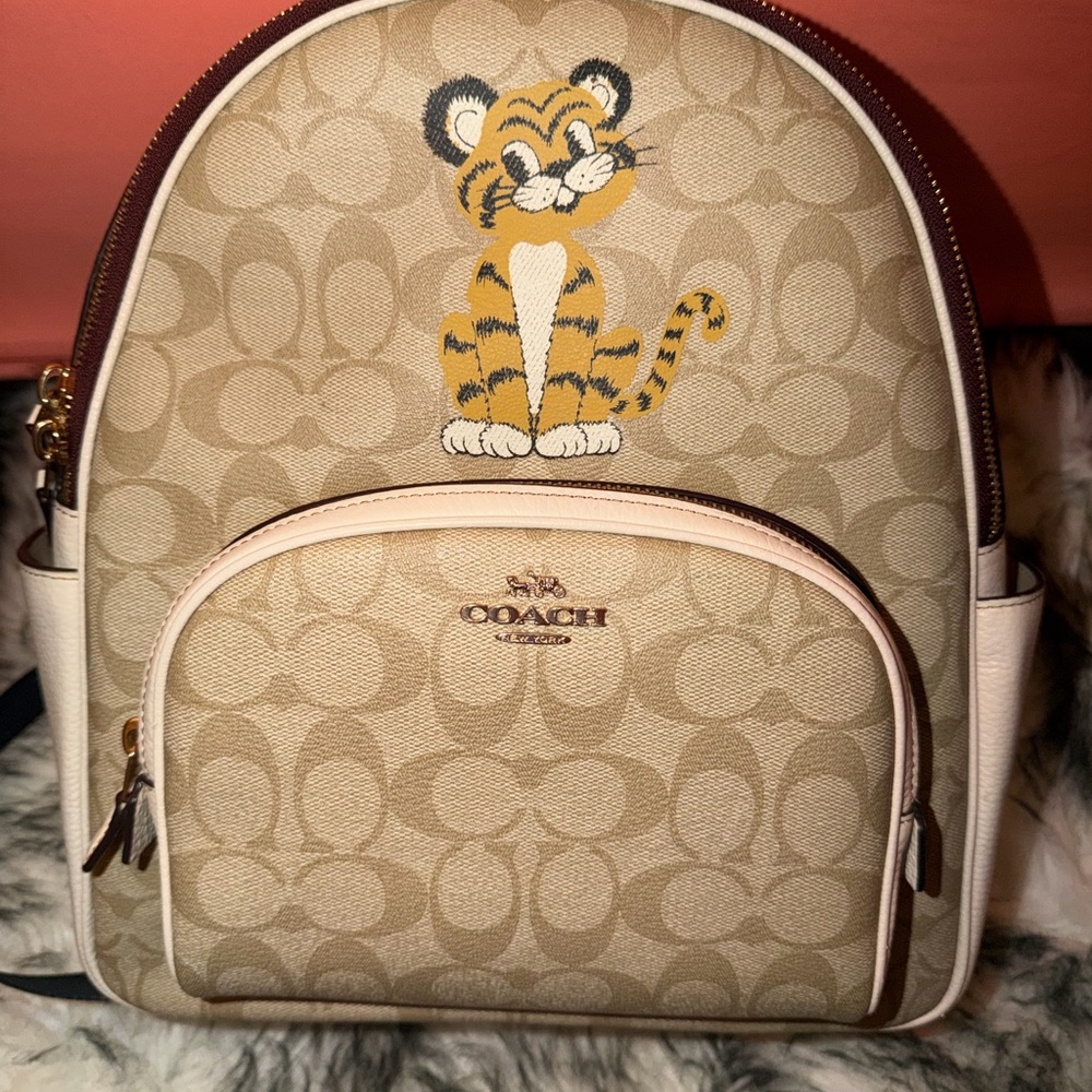 Coach Tan and Cream Backpack with Tiger Design